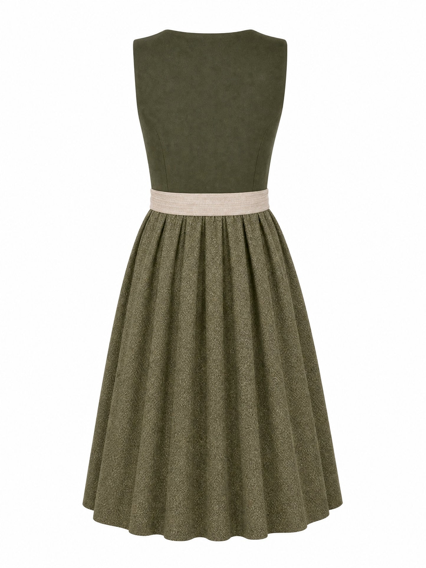 Dirndl Mia in Dunkeloliv mit Flachs Schürze - Rückansicht