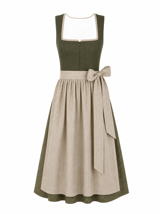 Dirndl Mia in Dunkeloliv mit Flachs Schürze - Vorderansicht