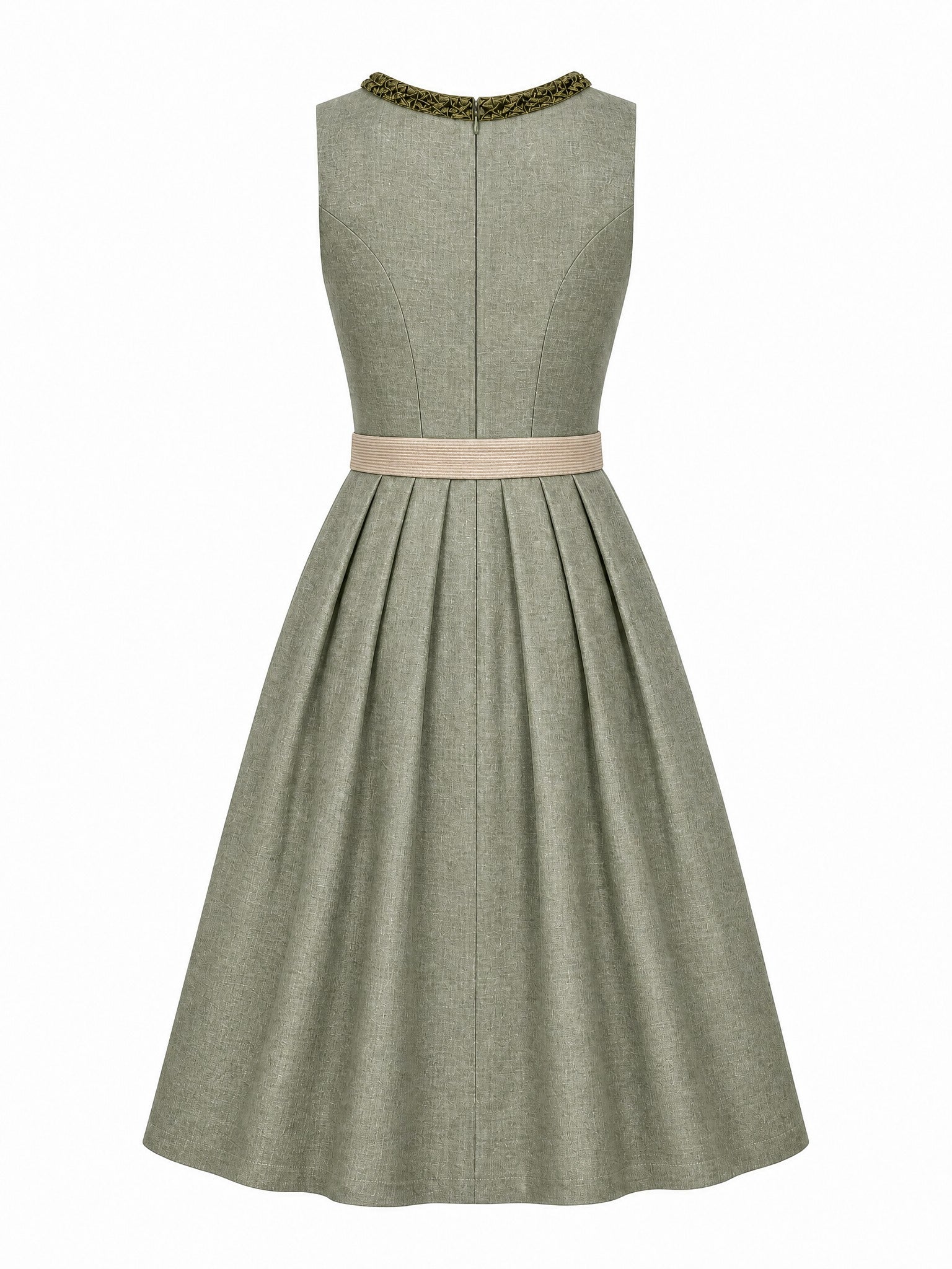 Dirndl Teresa in Eukalyptusgrün mit Warmer Sand Schürze - Rückansicht