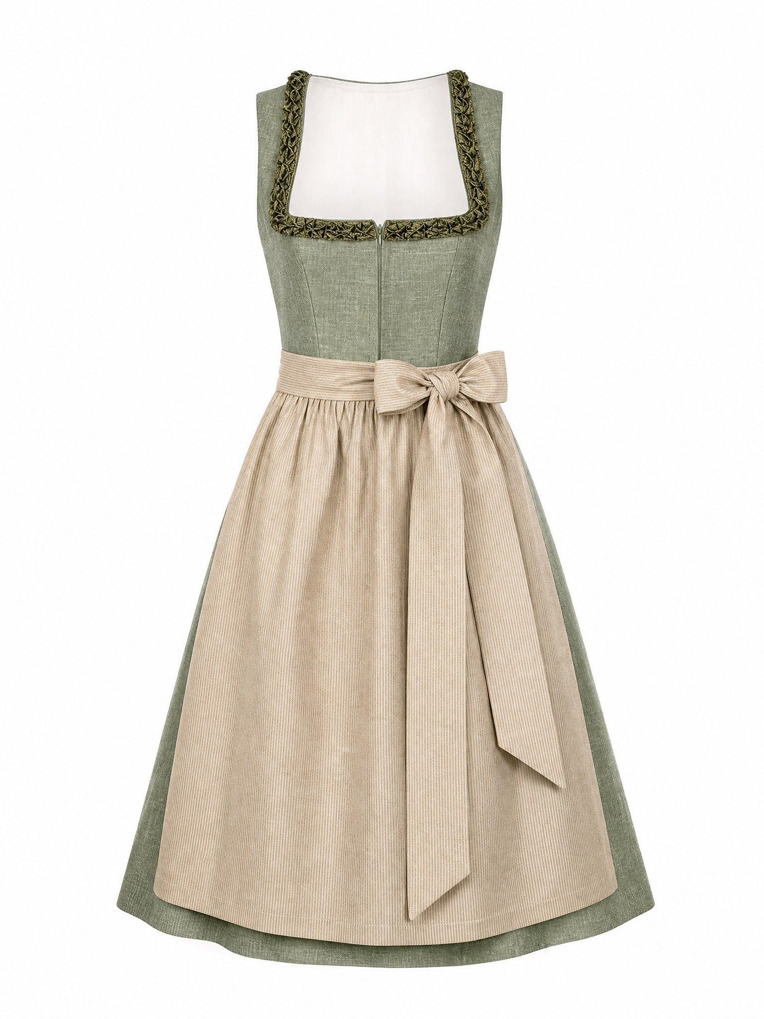 Dirndl Teresa in Eukalyptusgrün mit Warmer Sand Schürze - Vorderansicht