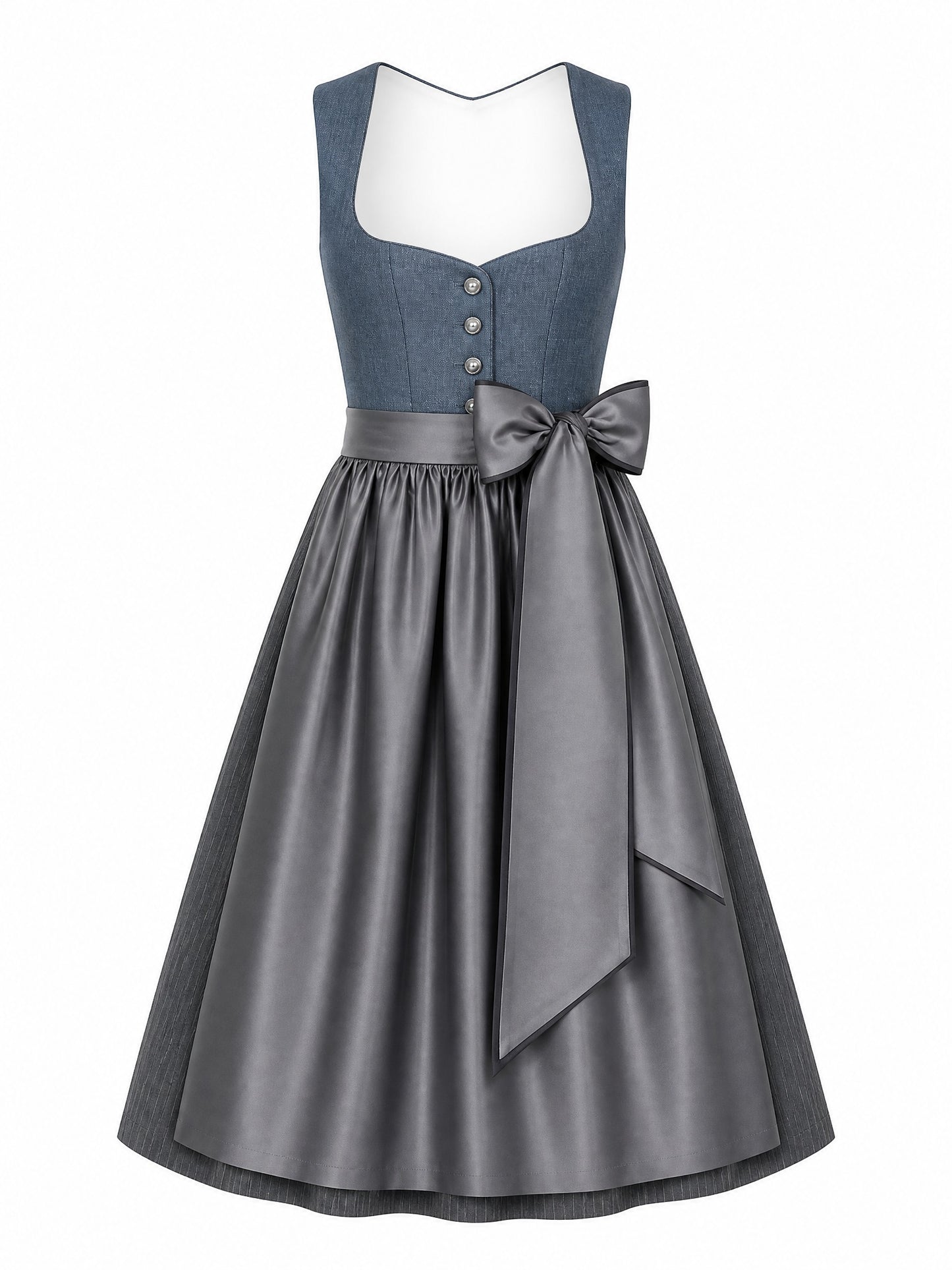 Dirndl Bella in Stahlblau mit Sturmgrau Schürze - Vorderansicht