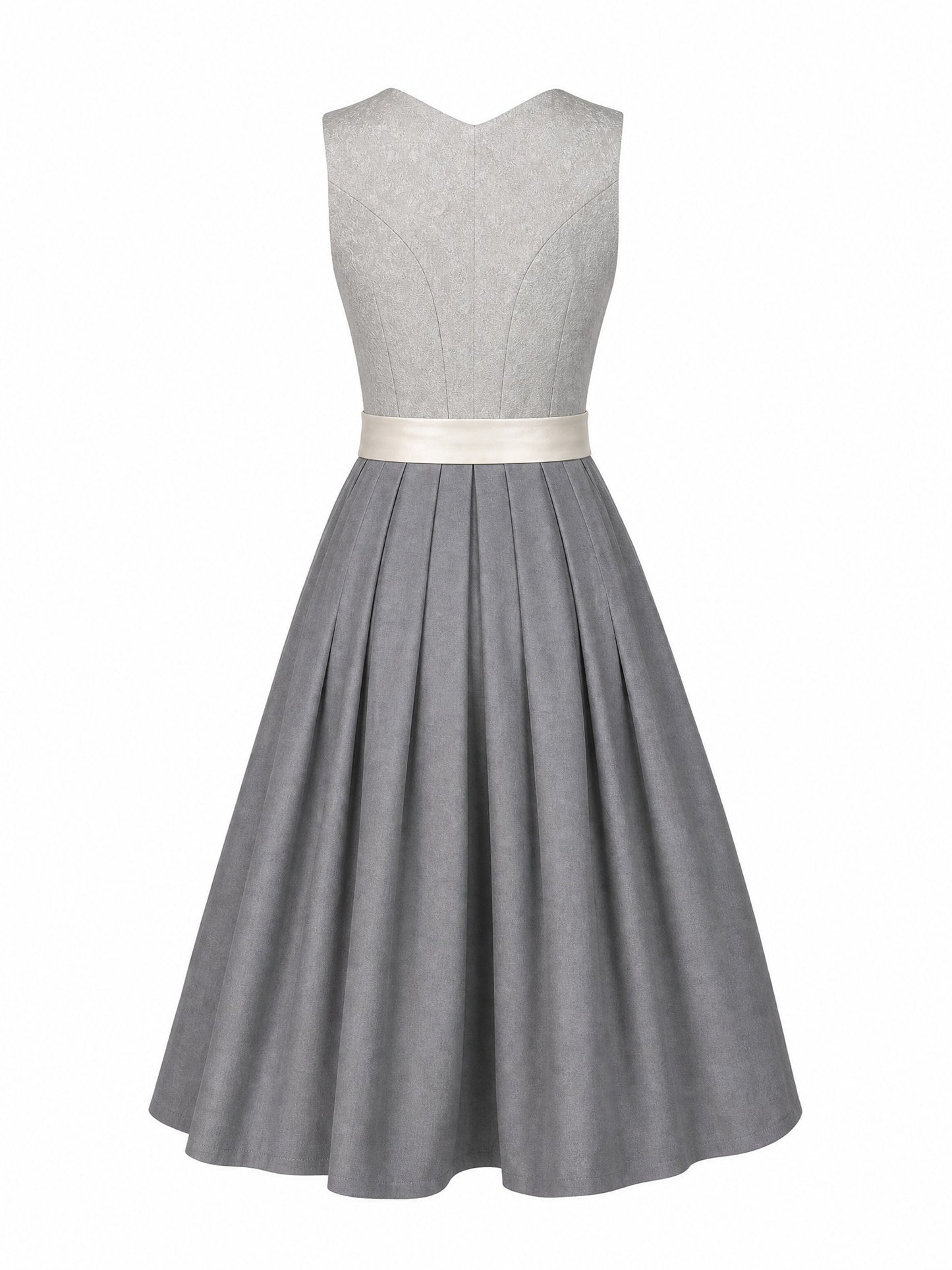 Dirndl Elisa in Perlgrau mit Elfenbein Schürze - Rückansicht