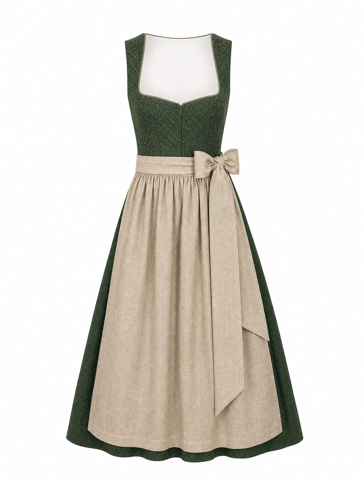 Dirndl Pia in Waldgrün mit Haferbeige Schürze - Vorderansicht