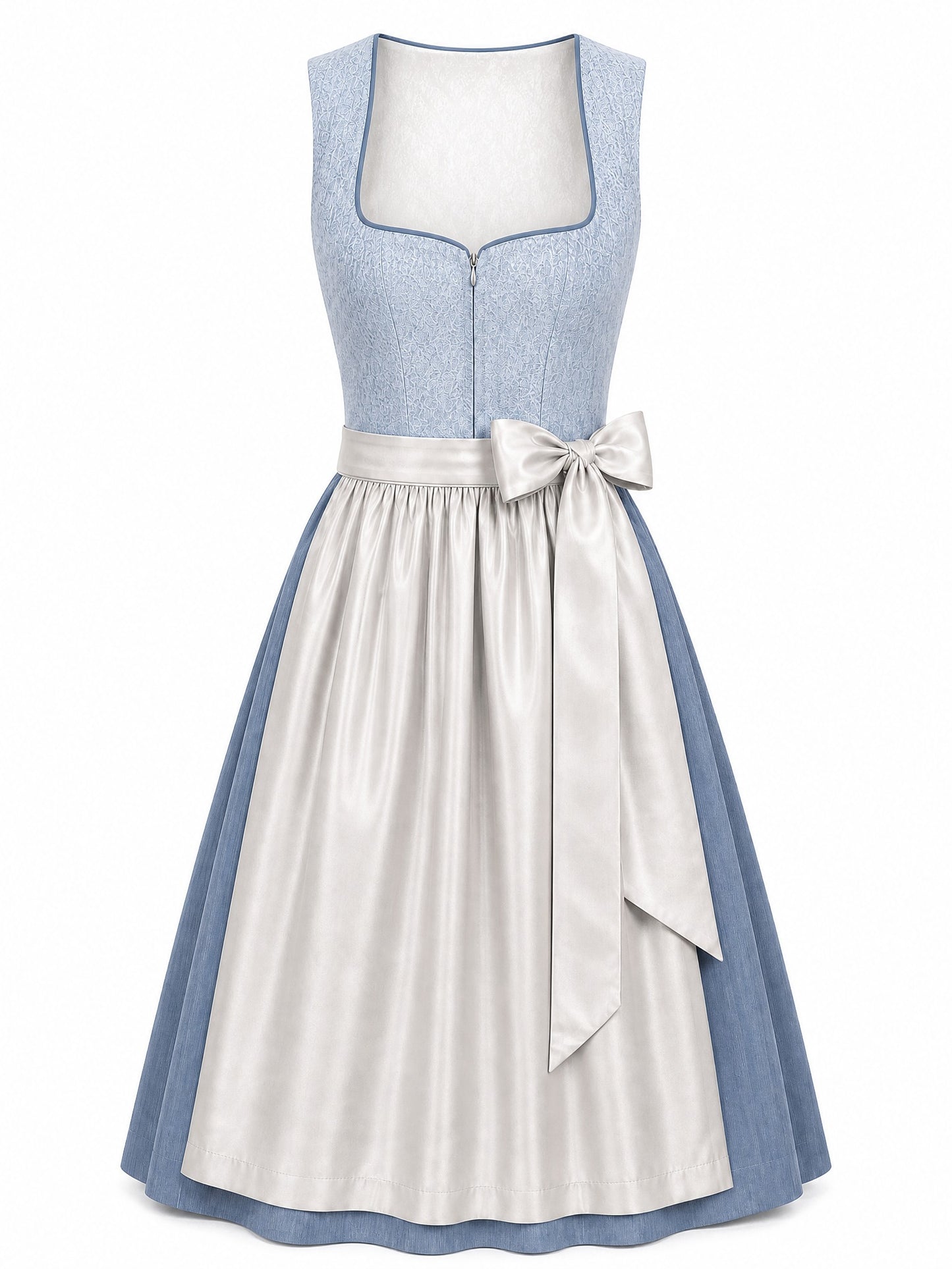Dirndl Ronja in Puderblau mit Silber Schürze - Vorderansicht