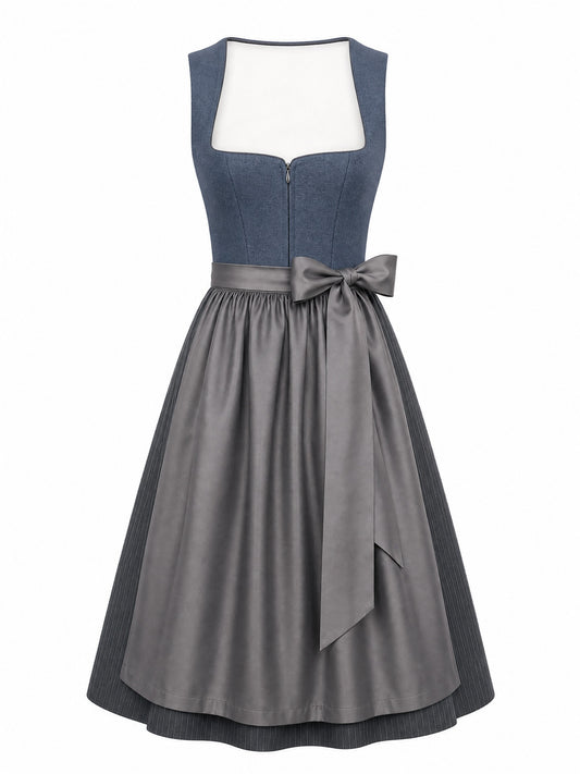 Stahlblau Dirndl Elina – Eckige Linie