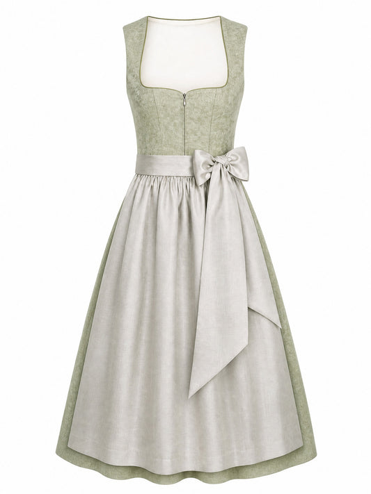 Dirndl Anika in Salbeigrün mit Perlgrau Schürze - Vorderansicht