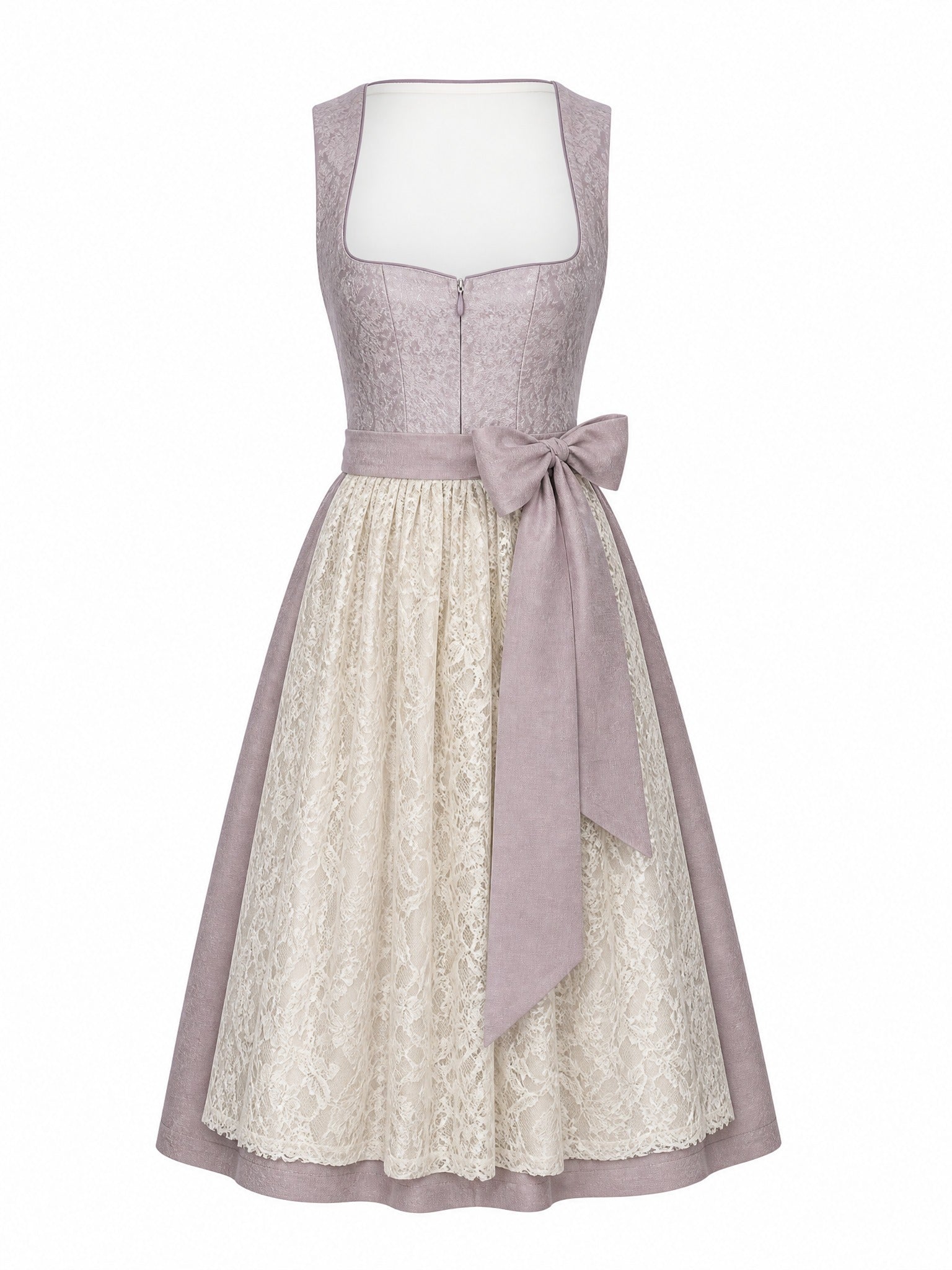 Dirndl Antonia in Alt-Lavendel mit Elfenbein Schürze - Vorderansicht