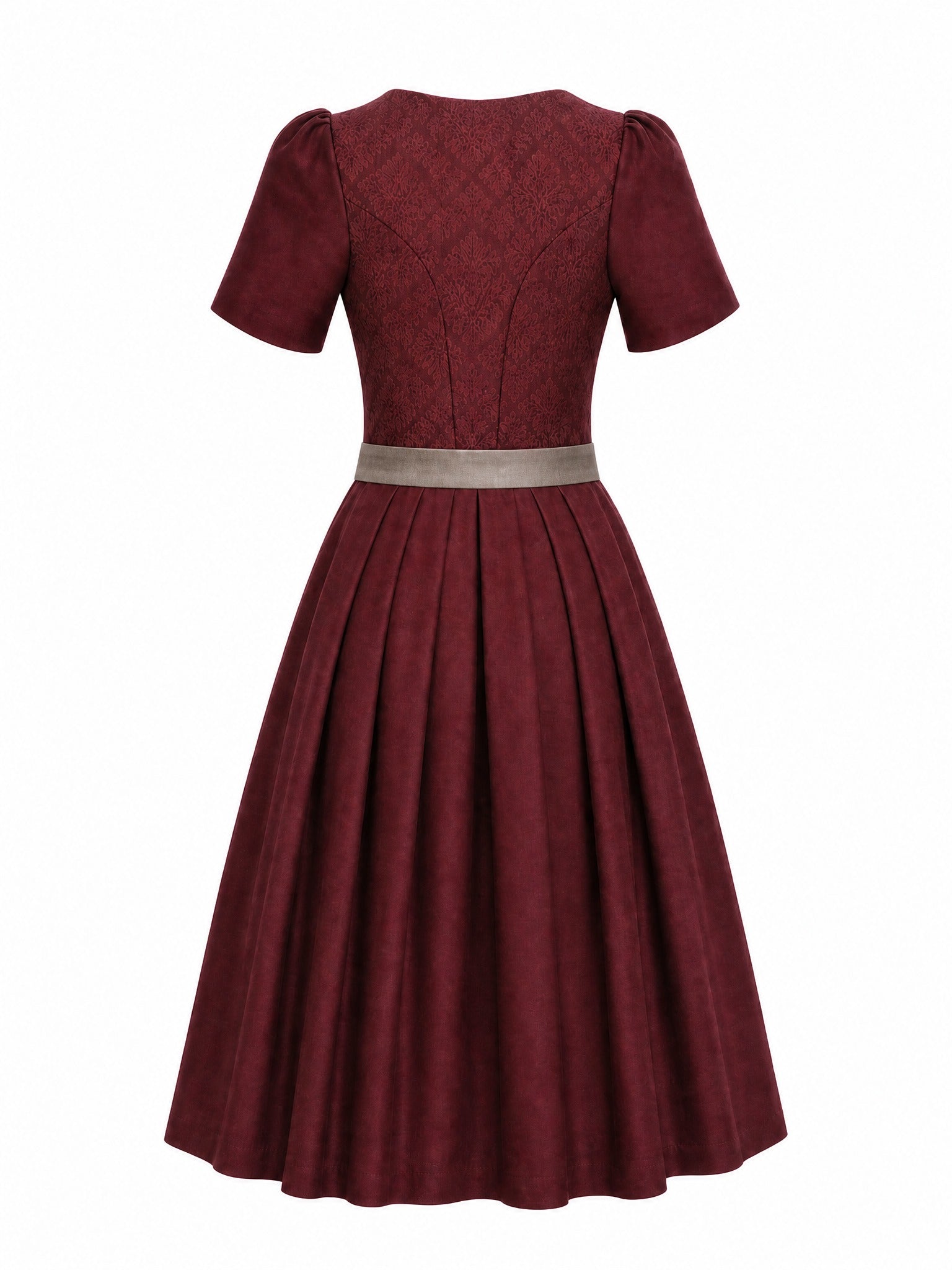 Dirndl Felicia in Weinrot mit Taupe Schürze - Rückansicht