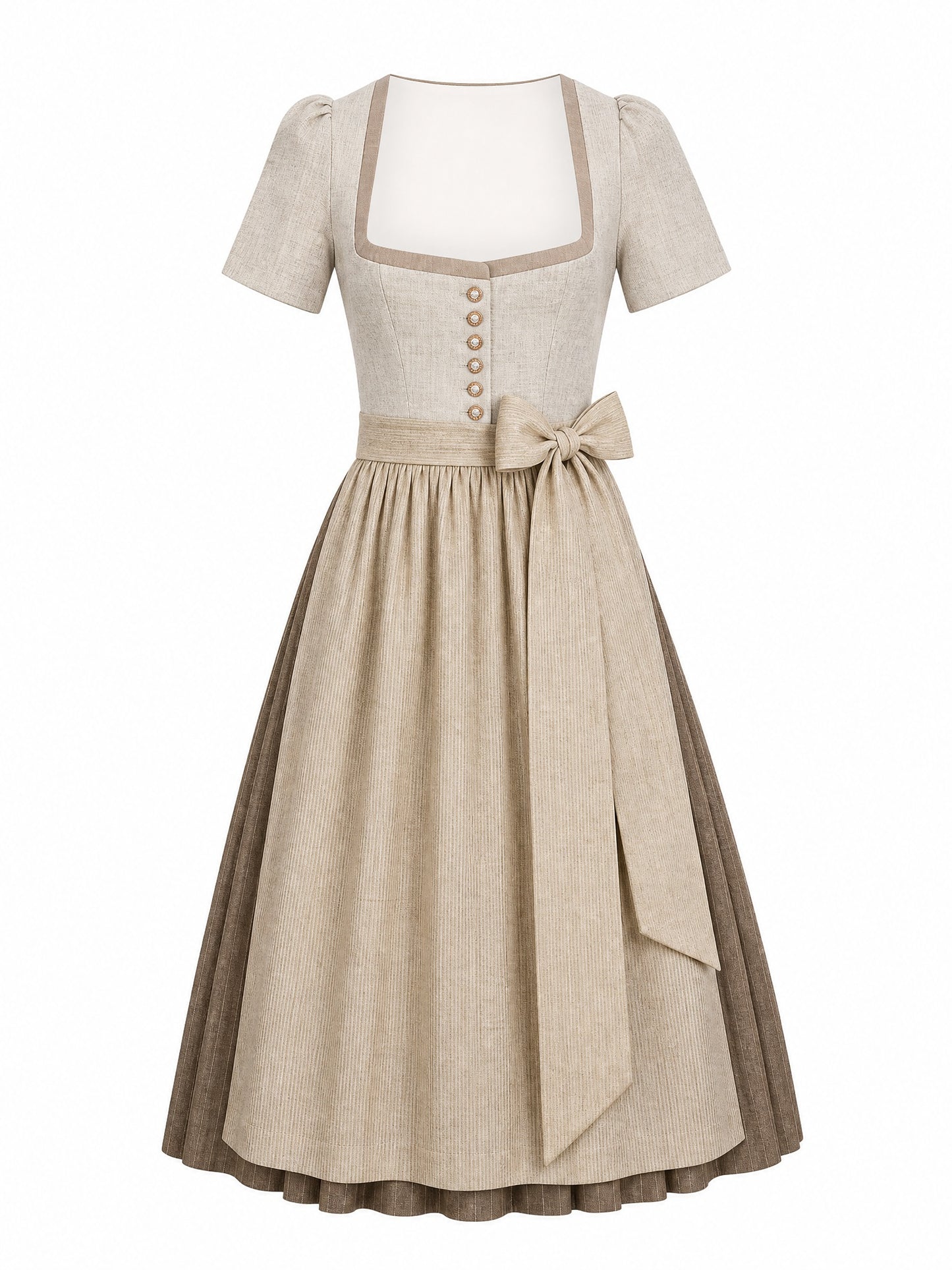 Dirndl Hanna in Haferbeige mit Warmer Sand Schürze - Vorderansicht