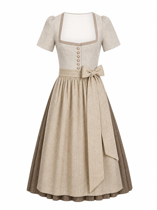 Dirndl Hanna in Haferbeige mit Warmer Sand Schürze - Vorderansicht