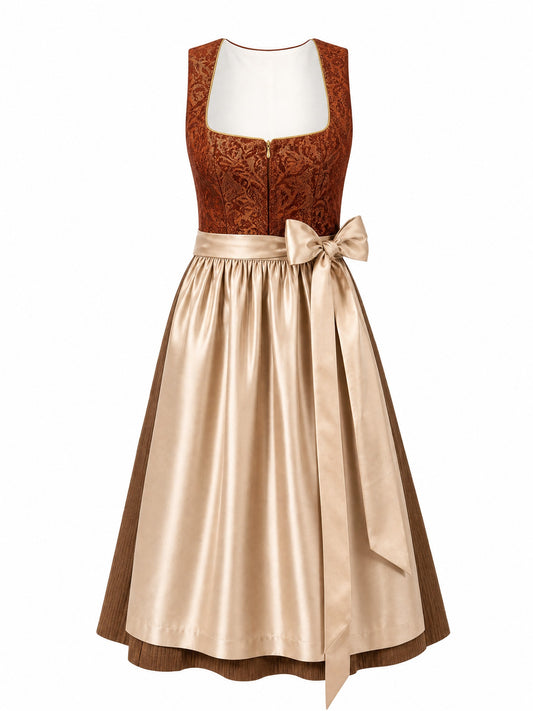 Sienabraun Dirndl Teresa – Eckige Linie